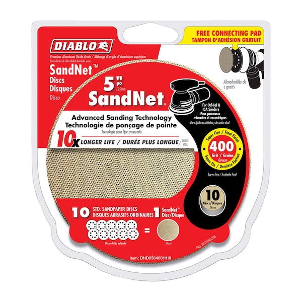 Diablo Diablo SandNet 5 in. Aluminum Oxide Hook and Lock Sanding Disc 400 Grit Super Fine 10 pk DND050400H10I - main